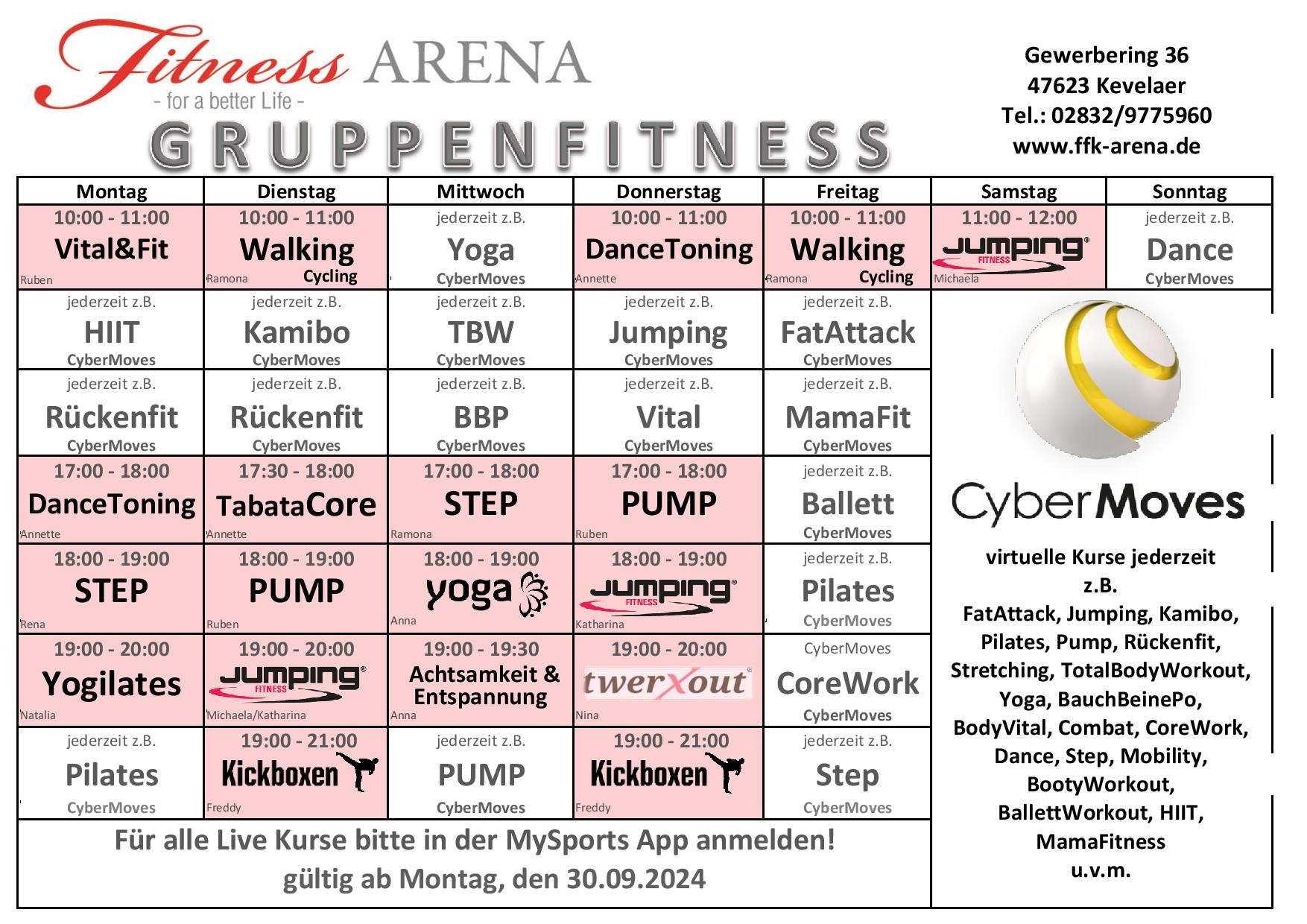 Kursezeiten Fitness Arena